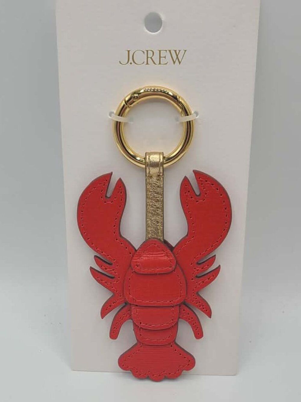 J Crew Factory Red Leather Lobster Gold Tone Bag Charm NWT